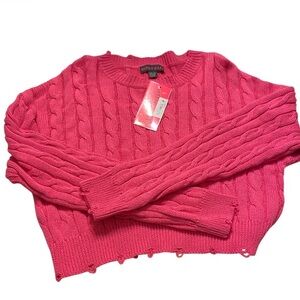 With 🖤 Jules Pink Cable Knit Distressed Cropped Sweater Size XL (14) NWT